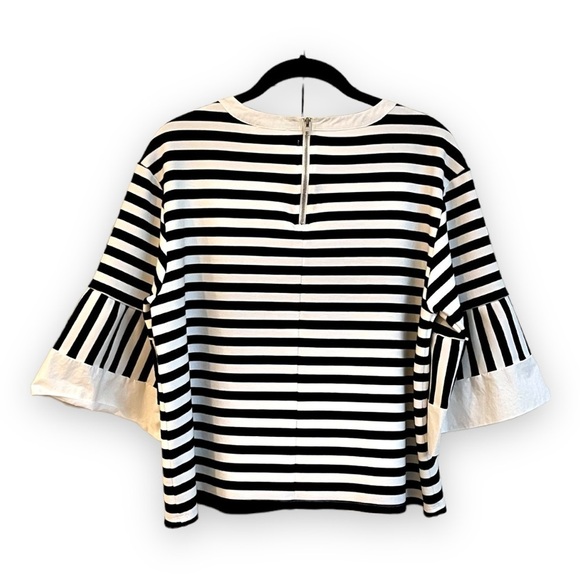 SUGAR LIPS, NWOT, BLACK & WHITE STRIPE, CROP TOP. HALF BELL SLEEVE. SIZE M. - Picture 2 of 4